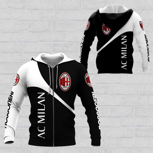 AC Milan Rossoneri Schwarz Weiß Reißverschluss-Hoodie