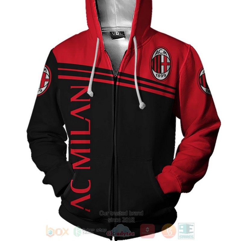 AC Milan Rot Schwarz Reißverschluss-Hoodie