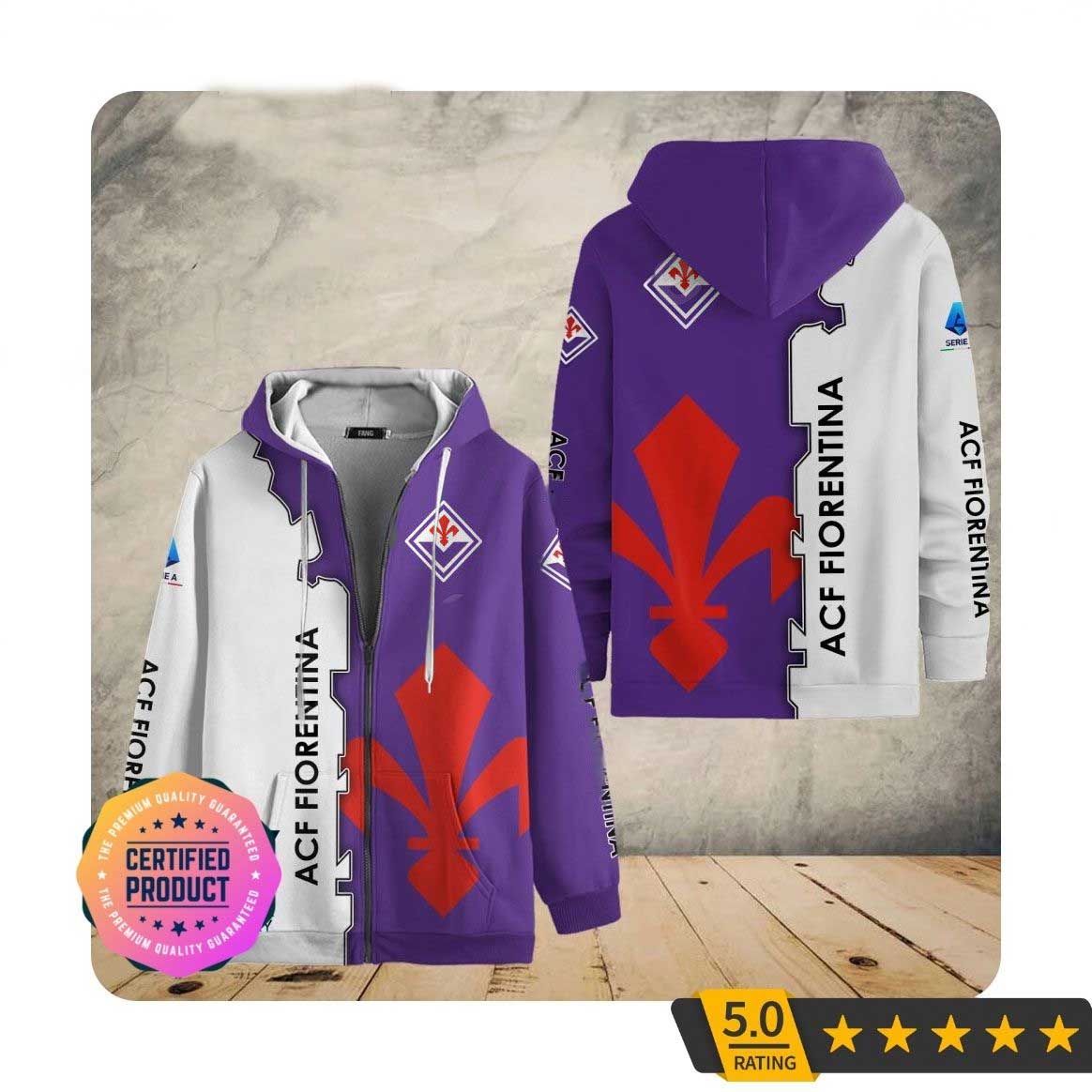 ACF Fiorentina Lila Weiß Stil Reißverschluss-Hoodie