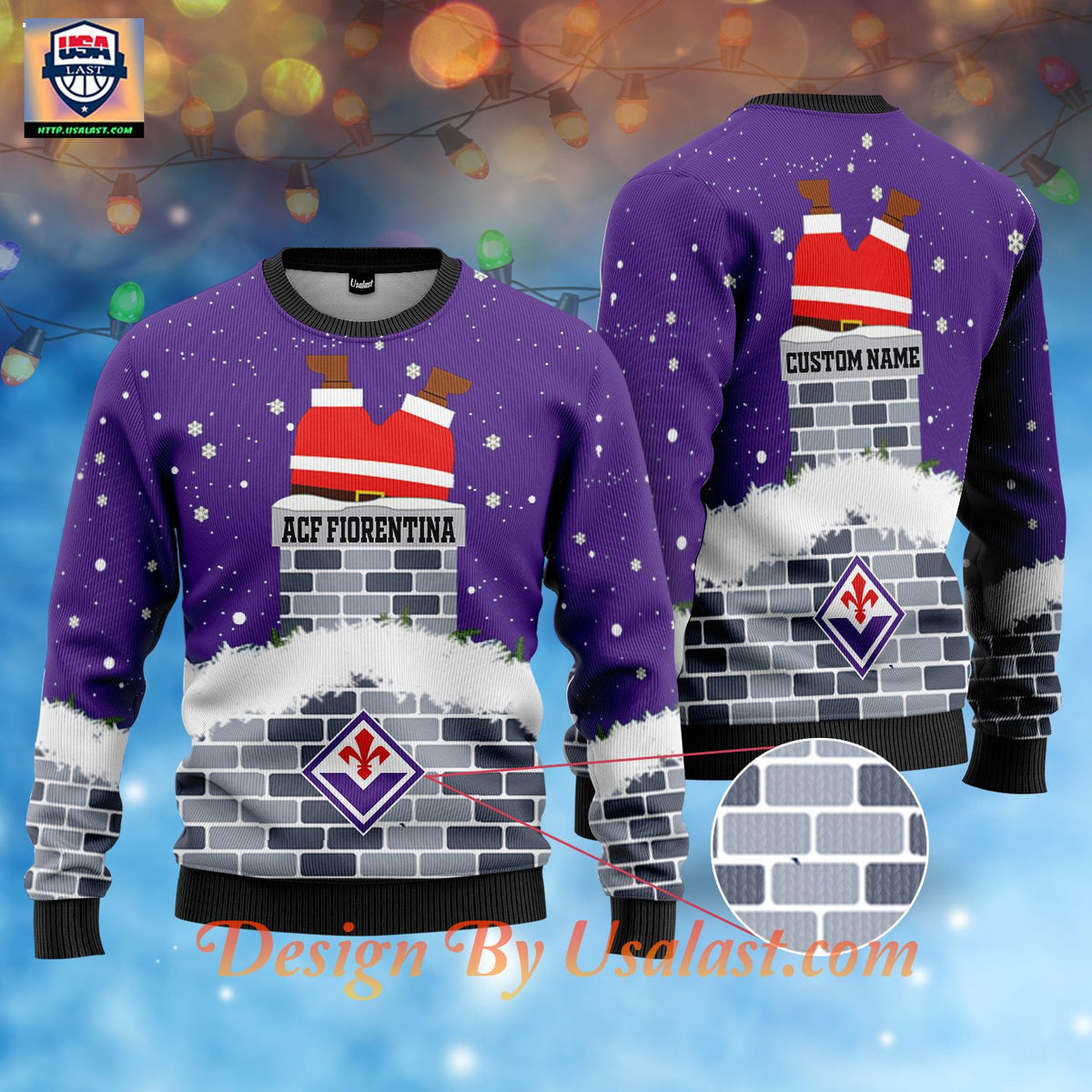 ACF Fiorentina Weihnachtsmann Individueller Name Hässlich Weihnachtspullover