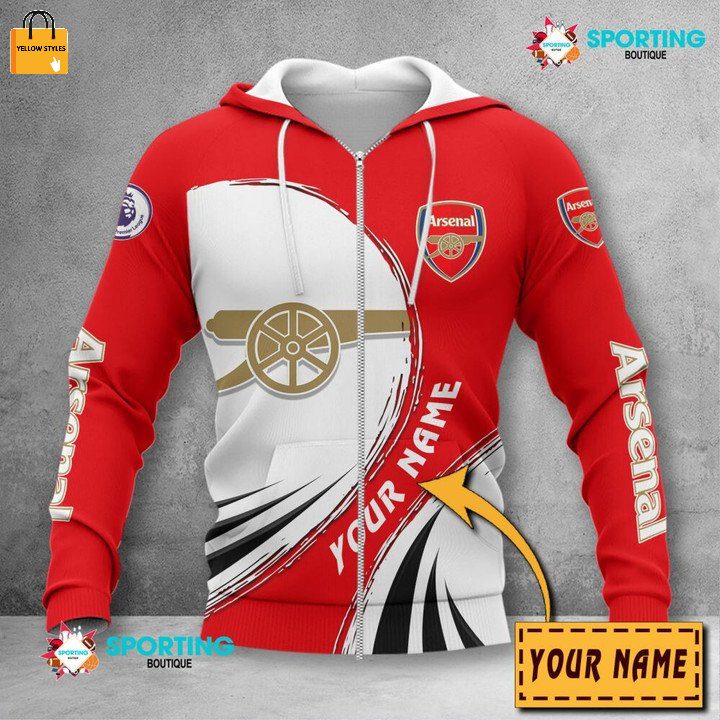 Arsenal FC Individueller Name Rot Weiß Die Kanoniere Reißverschluss-Hoodie