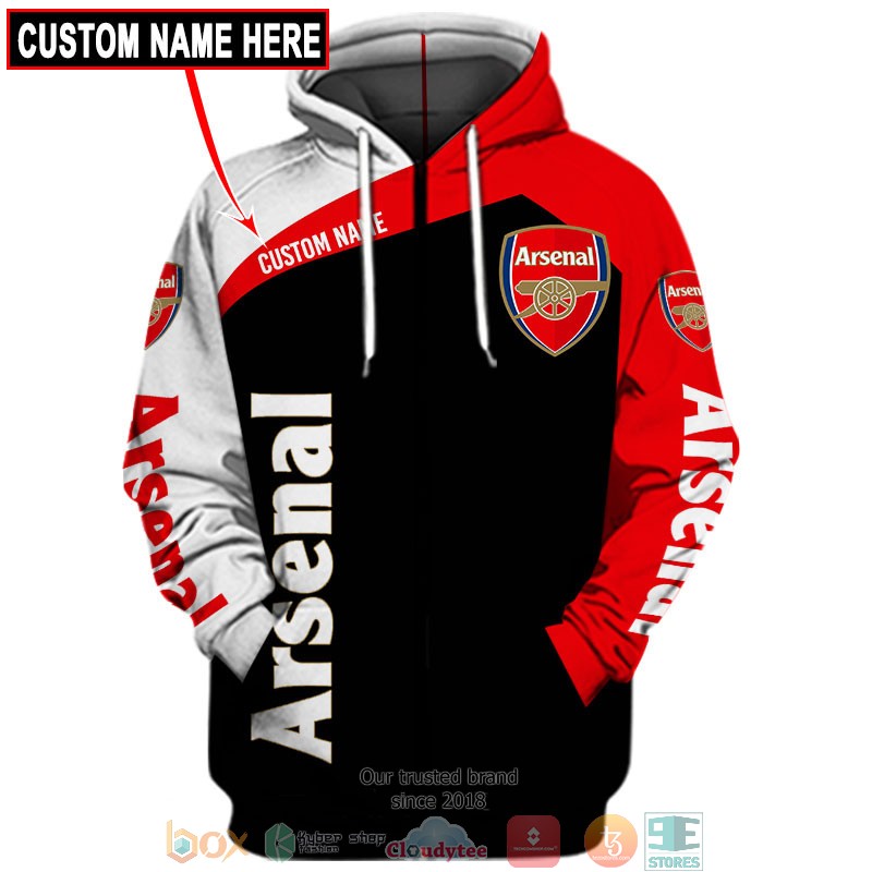 Arsenal FC Individueller Name Schwarz Rot Reißverschluss-Hoodie