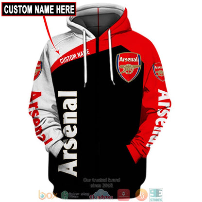 Arsenal FC Individueller Name Schwarz Rot Reißverschluss-Hoodie