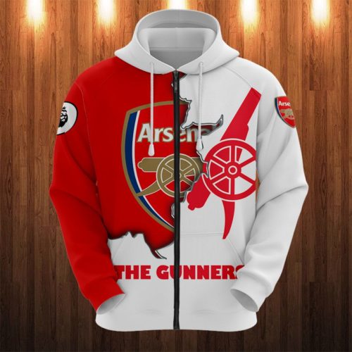 Arsenal FC Weiß Rot Die Kanoniere Reißverschluss-Hoodie