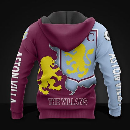 Aston Villa FC Die Villans Rotwein Blau Reißverschluss-Hoodie