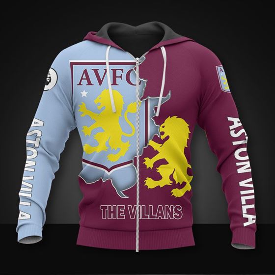 Aston Villa FC Die Villans Rotwein Blau Reißverschluss-Hoodie
