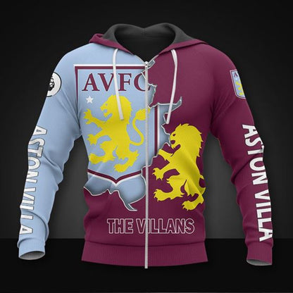 Aston Villa FC Die Villans Rotwein Blau Reißverschluss-Hoodie