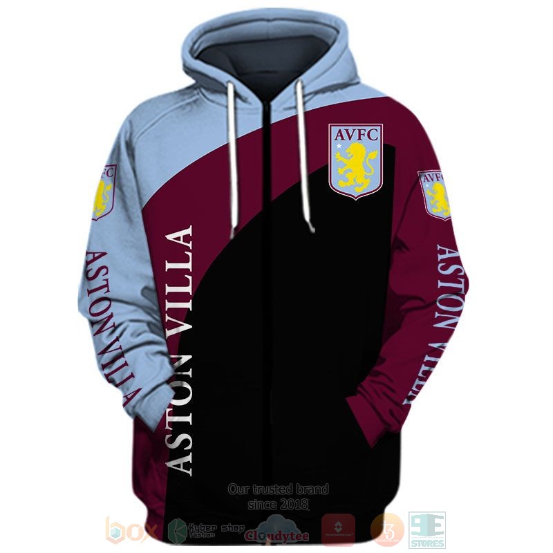 Aston Villa FC Rotwein Blau Schwarz Reißverschluss-Hoodie