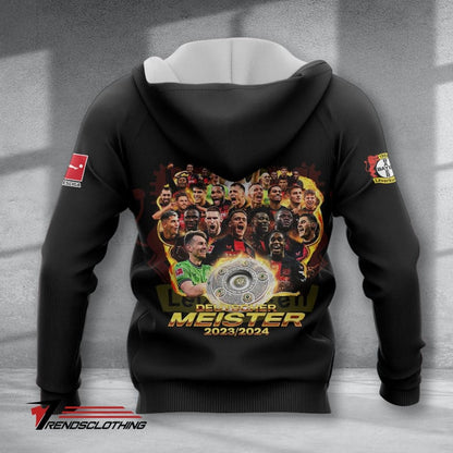 Bayer 04 Leverkusen Meister 2024 Schwarz Reißverschluss-Hoodie