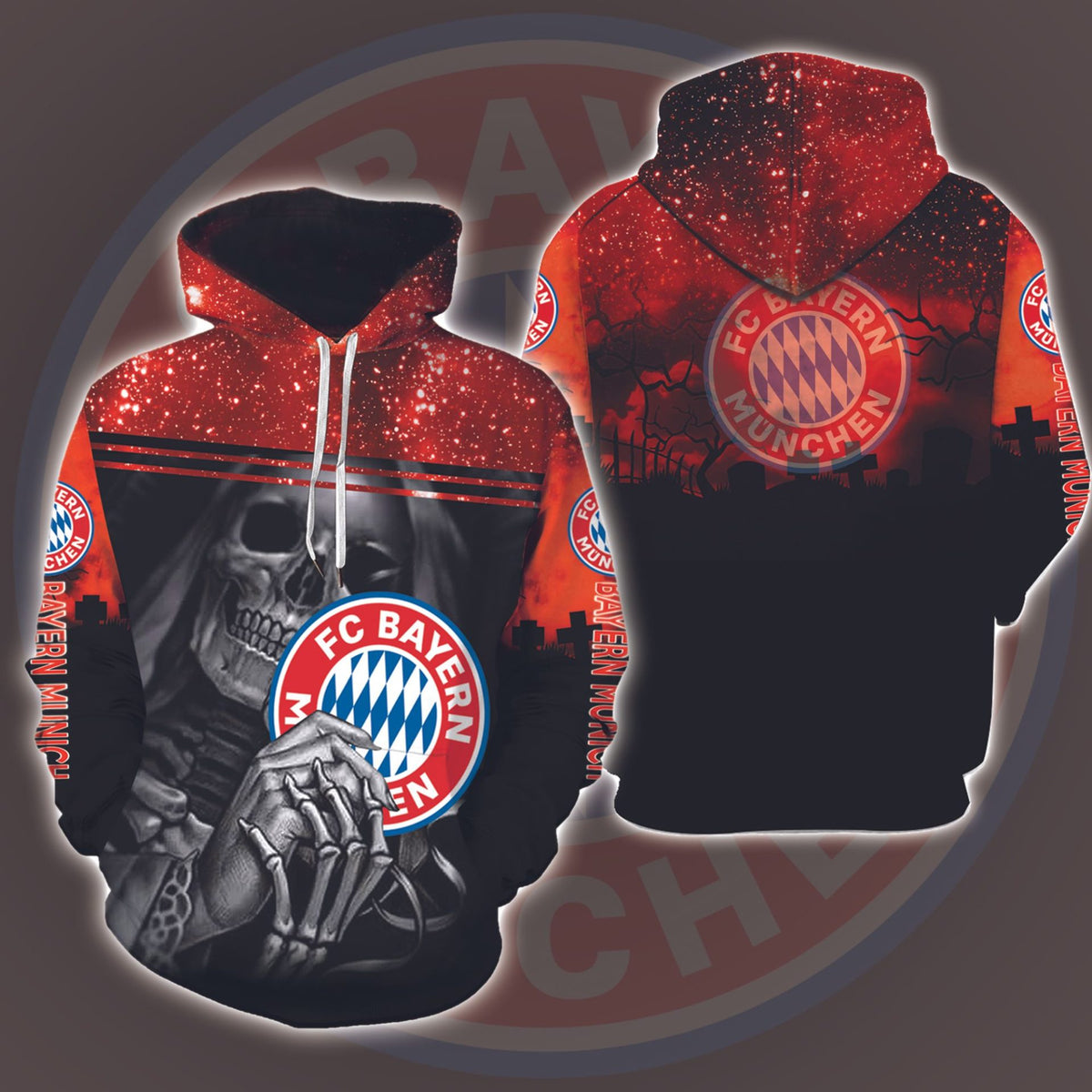 Bayern München Schädel-Halloween-Nachtgalaxie Kapuzenpullover