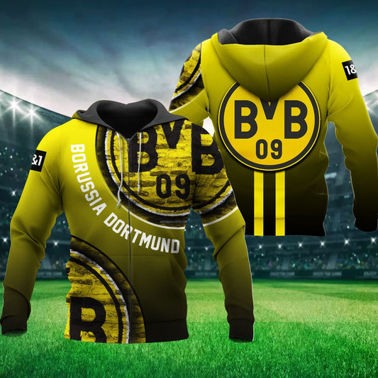 Borussia Dortmund Großes Logo Dunkel Gelb Reißverschluss-Hoodie