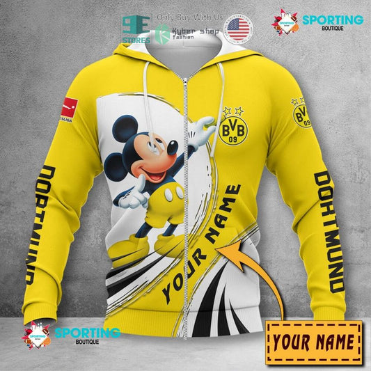 Borussia Dortmund Individueller Name Gelb Mickey Reißverschluss-Hoodie