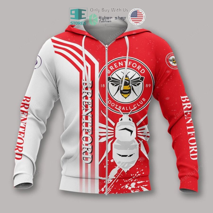 Brentford FC Weiß Rot Reißverschluss-Hoodie