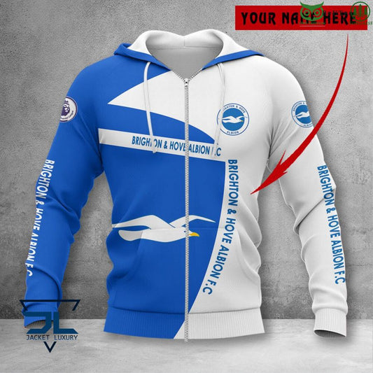 Brighton &amp; Hove Albion FC Individueller Name Logo Auflage Reißverschluss-Hoodie