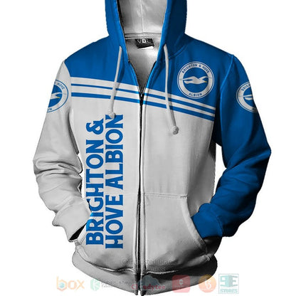 Brighton &amp; Hove Albion FC Weiß Blau Reißverschluss-Hoodie V2