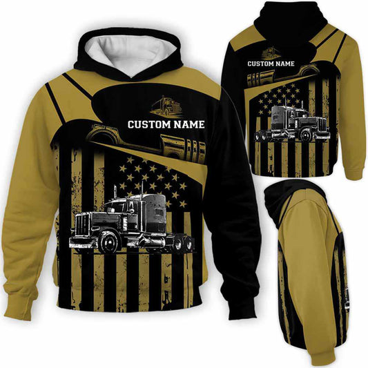 Car Lover - Truck Driver Yellow Black Usa Flag Custom Name Kapuzenpullover
