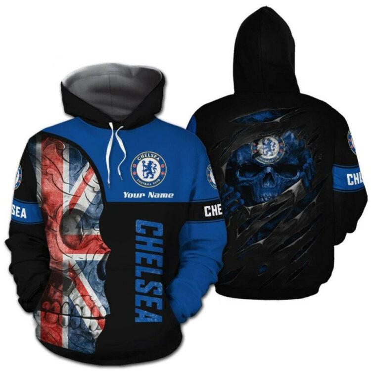 Chelsea FC Individueller Name UK Flagge Schädel Kapuzenpullover