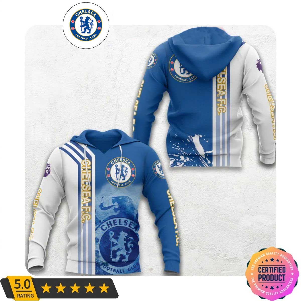 Chelsea FC Logo Blau Weiß Kapuzenpullover