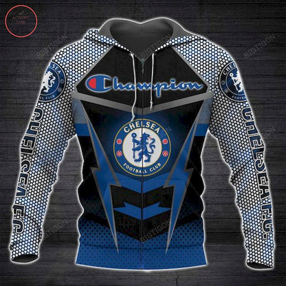 Chelsea FC Schwarz Blau Champion Reißverschluss-Hoodie
