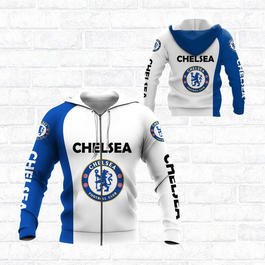 Chelsea FC Weiß Blau Reißverschluss-Hoodie