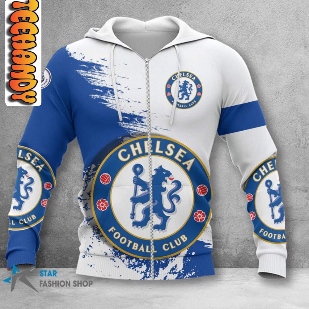 Chelsea FC Weiß Blau Reißverschluss-Hoodie V3