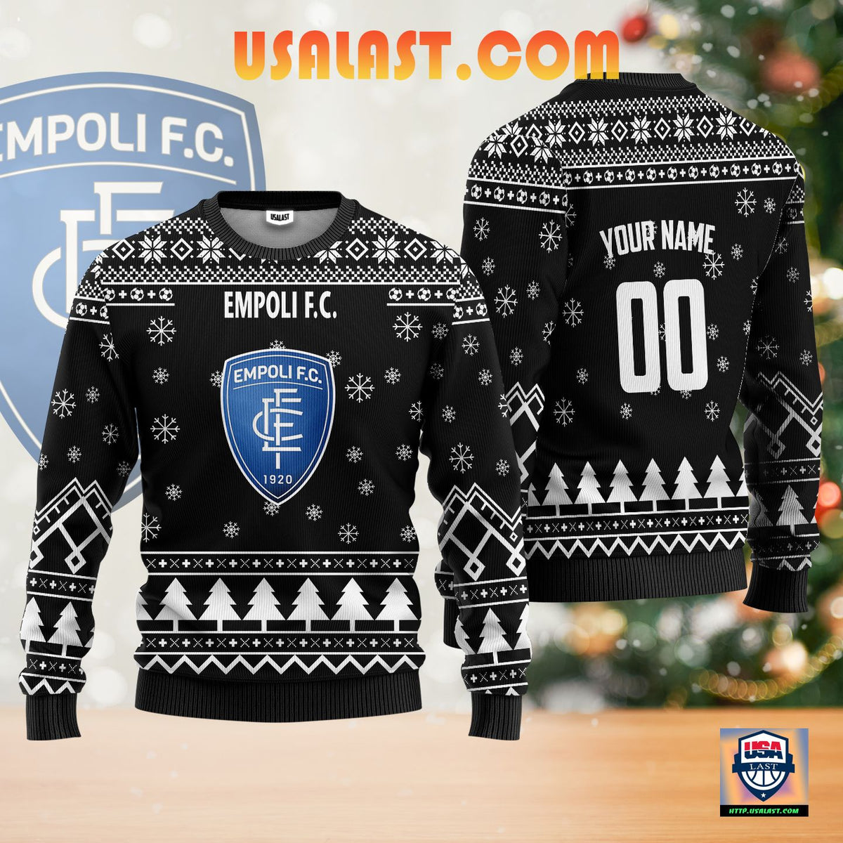 Empoli FC Individueller Name Nummer Schwarz Ausführung Hässlich Weihnachtspullover