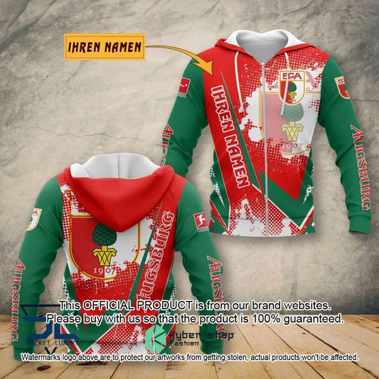FC Augsburg Individueller Name Reißverschluss-Hoodie
