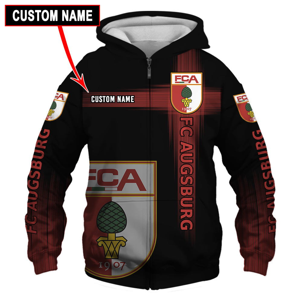 FC Augsburg Individueller Name Schwarz Reißverschluss-Hoodie