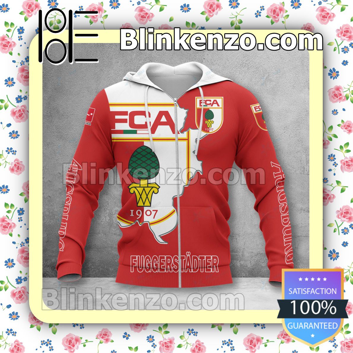 FC Augsburg Rot Reißverschluss-Hoodie