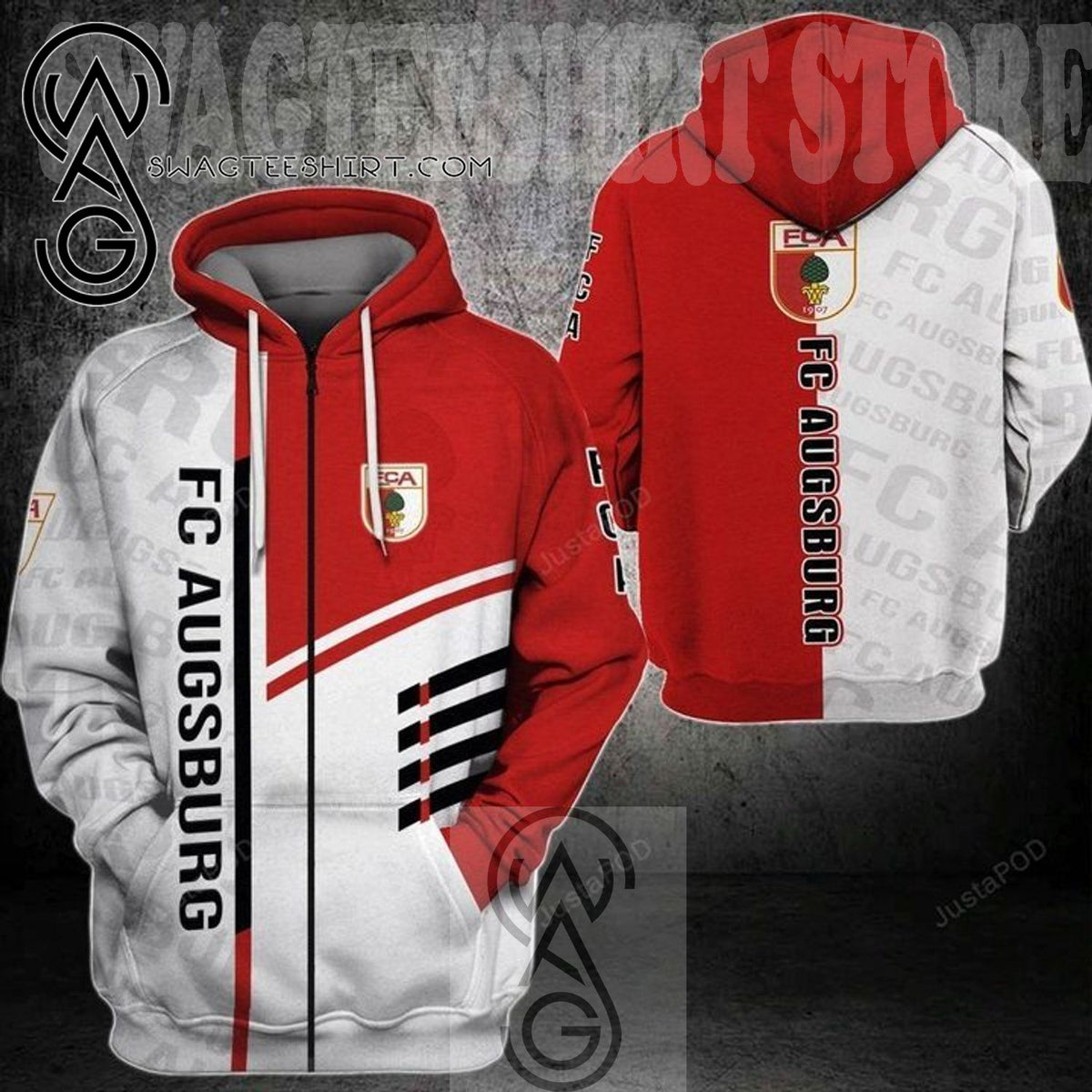 FC Augsburg rot-Weiss Reißverschluss-Hoodie