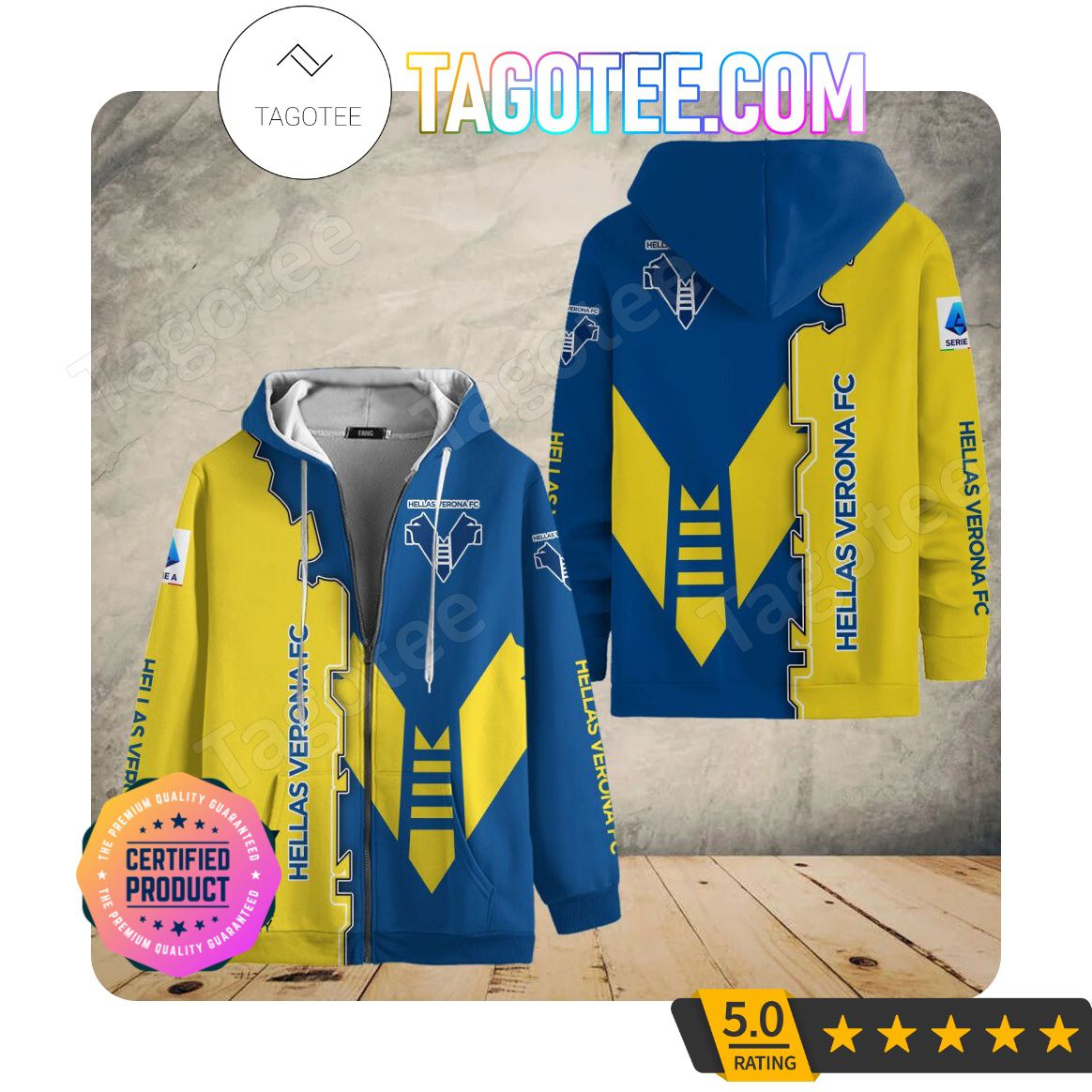 Hellas Verona FC Blau Gelb Reißverschluss-Hoodie V1