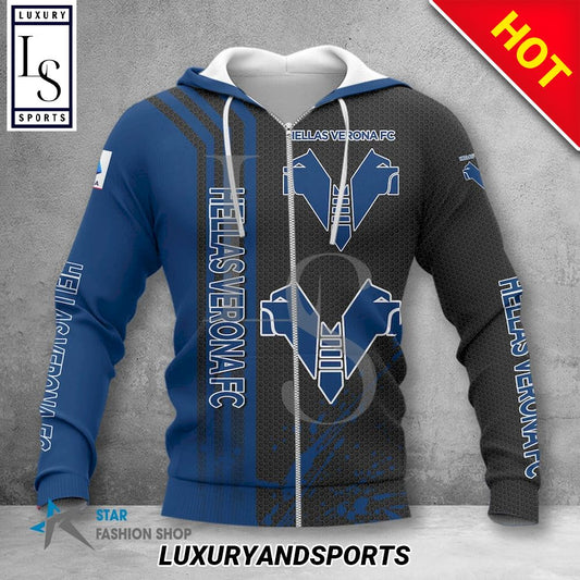 Hellas Verona FC Blau Schwarz Reißverschluss-Hoodie
