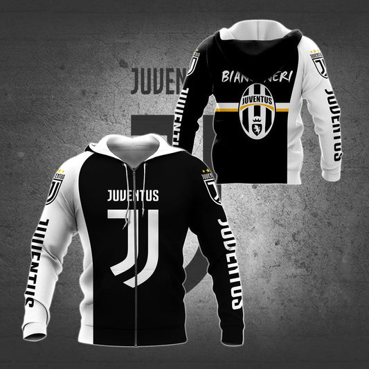 Juventus FC Bianconeri Schwarz Weiß Reißverschluss-Hoodie