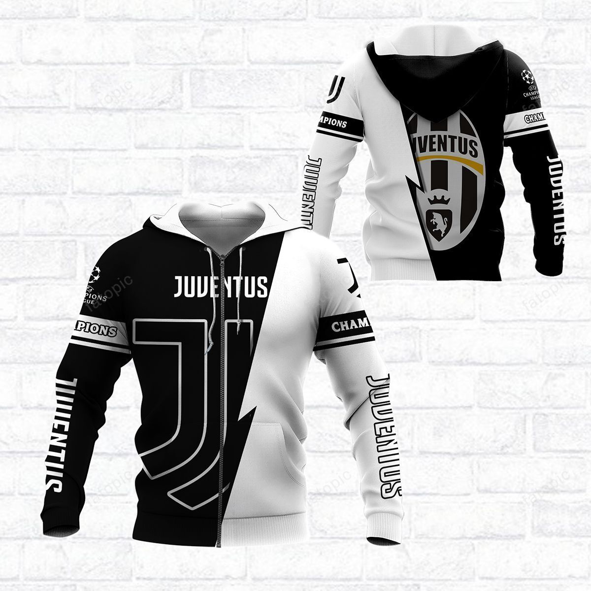 Juventus FC Champions Schwarz Weiß Reißverschluss-Hoodie