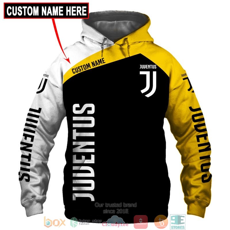 Juventus FC Individueller Name Schwarz Gelb Kapuzenpullover