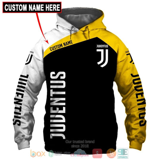 Juventus FC Individueller Name Schwarz Gelb Kapuzenpullover
