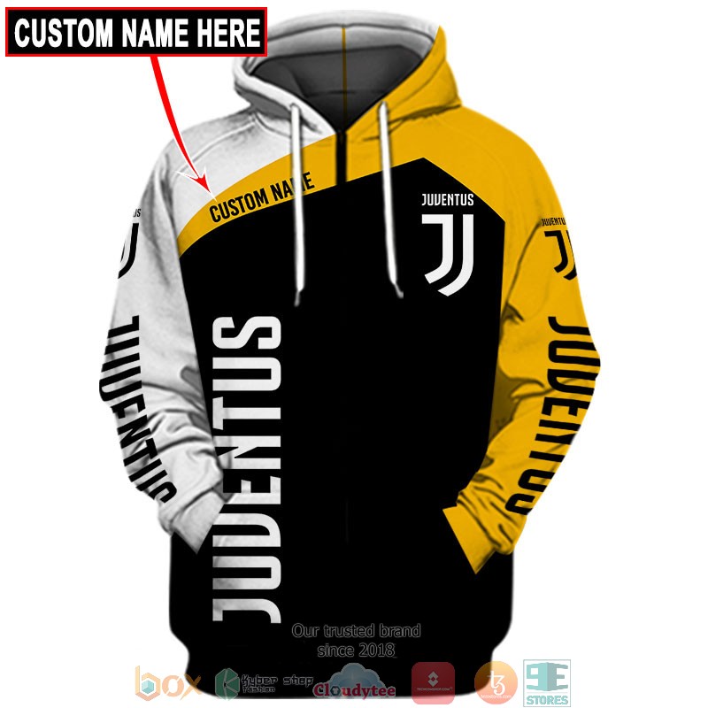 Juventus FC Individueller Name Schwarz Gelb Reißverschluss-Hoodie