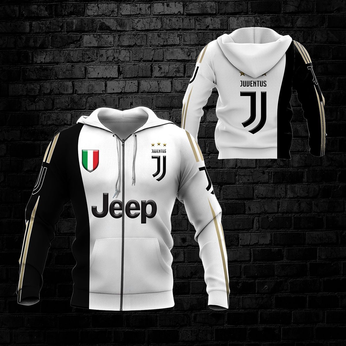 Juventus FC Jeep Weiß Schwarz Reißverschluss-Hoodie
