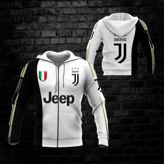Juventus FC Jeep Weiß Schwarz Reißverschluss-Hoodie