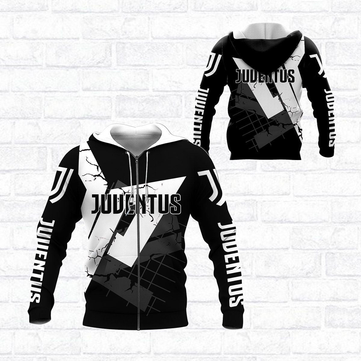 Juventus FC Schwarz Weiß Reißverschluss-Hoodie
