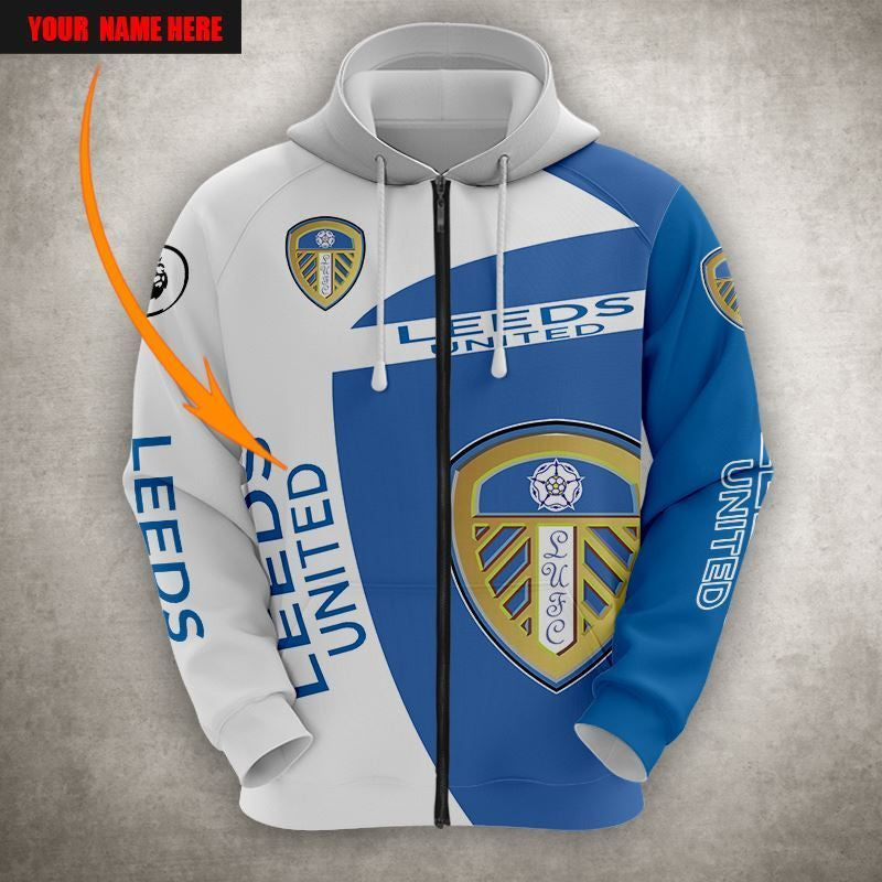 Leeds United Blau Weiß Reißverschluss-Hoodie