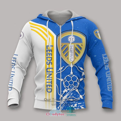 Leeds United Blau With Gelb Streifen Reißverschluss-Hoodie