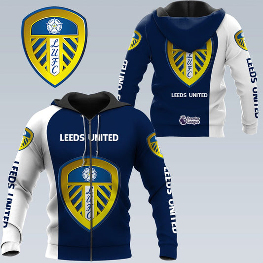 Leeds United Dunkelblau Weiß Reißverschluss-Hoodie