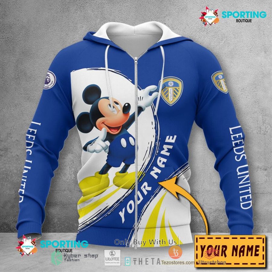 Leeds United Mickey Individueller Name Reißverschluss-Hoodie