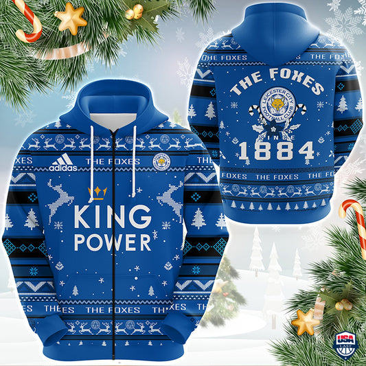Leicester City FC Die Füchse 1884 Hässliches Weihnachten Reißverschluss-Hoodie
