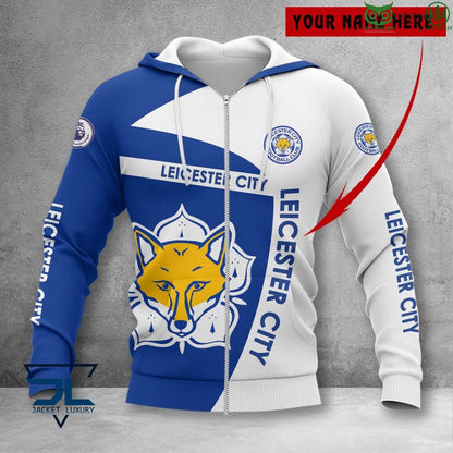 Leicester City FC Weiß Blau Individueller Name Reißverschluss-Hoodie