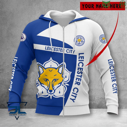 Leicester City FC Weiß Blau Individueller Name Reißverschluss-Hoodie