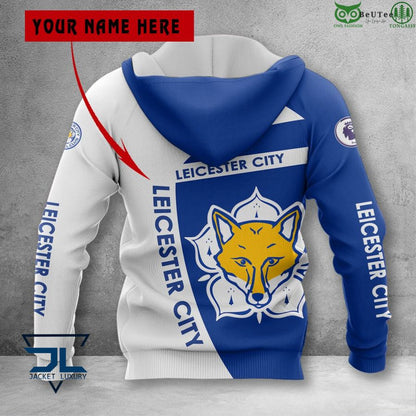 Leicester City FC Weiß Blau Individueller Name Reißverschluss-Hoodie