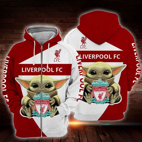 Liverpool FC Weiß Rot Baby Yoda Reißverschluss-Hoodie