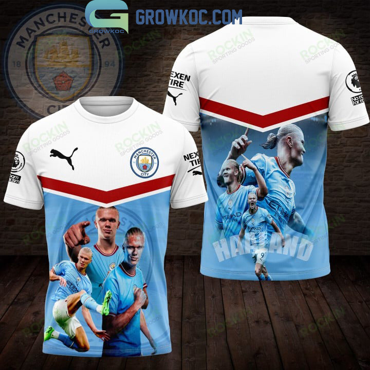Manchester City Erling Haaland Weiß Blau T-Shirt